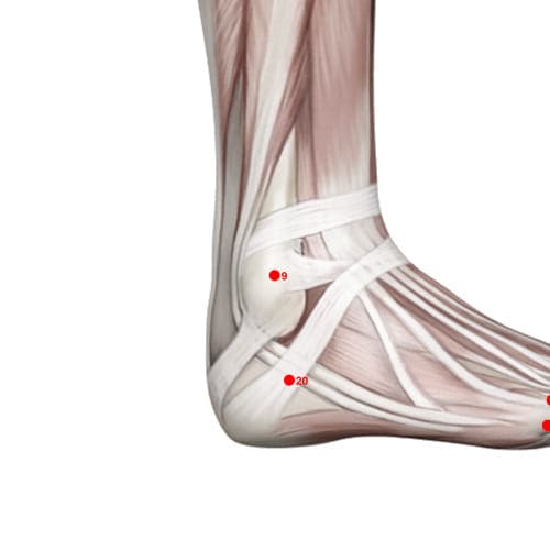 Location of acupuncture point XL09 (Outer Ankle Tip)