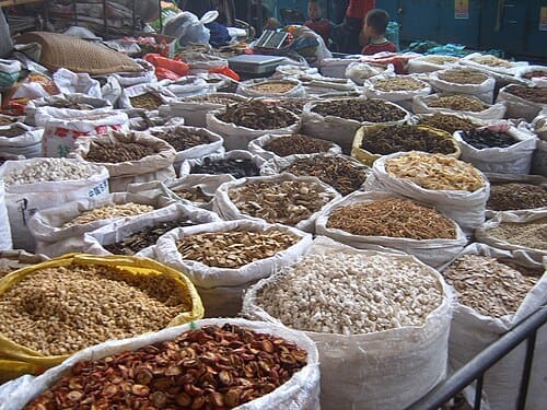 medicinal herbs on sale at a market in Xi’an